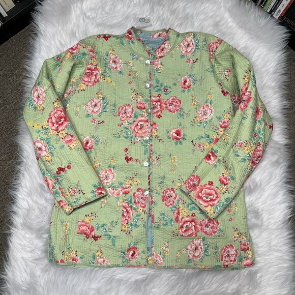 SAM HILU'S CLASSICS REVERSIBLE QUILTED JACKET FLORAL BLUE / GREEN - Picture 5 of 10